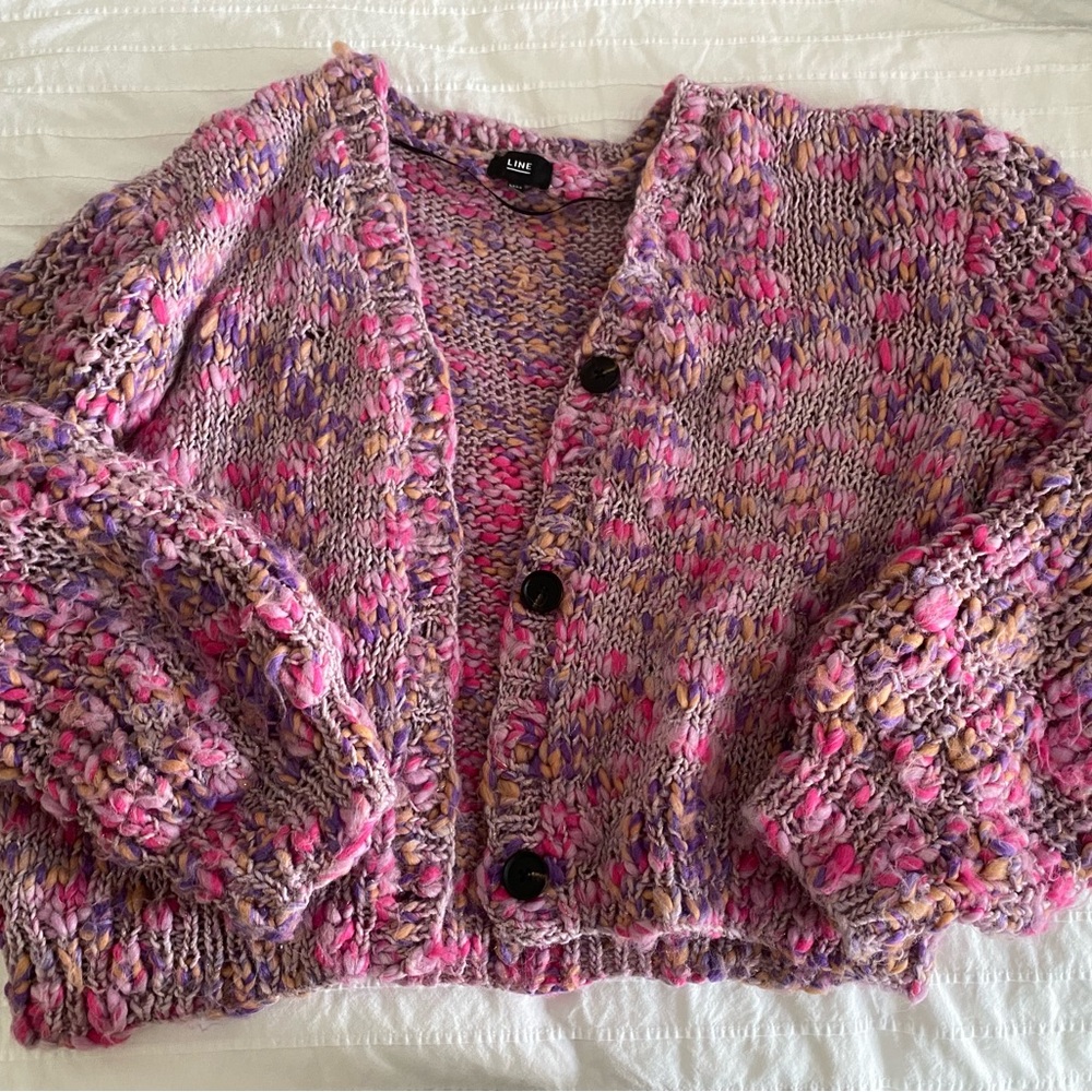 Line Speckled Cardigan Sweater - Size Medium